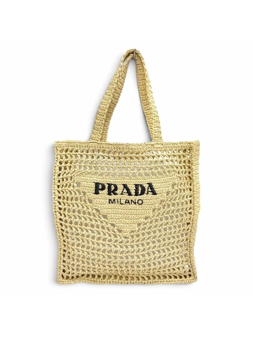 Prada Triangle Logo Raffia Clochette Tote Bag Shoulder Available Natural